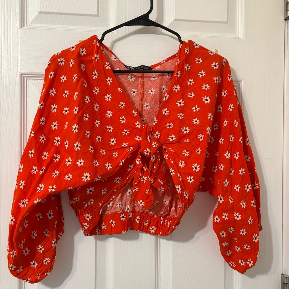Zara Red Floral Blouse